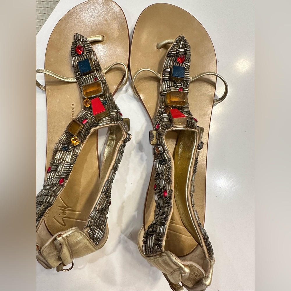 Authentic Giuseppe Zanotti Jeweled Sandal with zipper back, gently used.